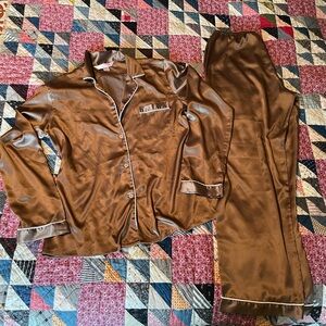 Victoria's Secret Angels Brown Satin Pajama Set Like New